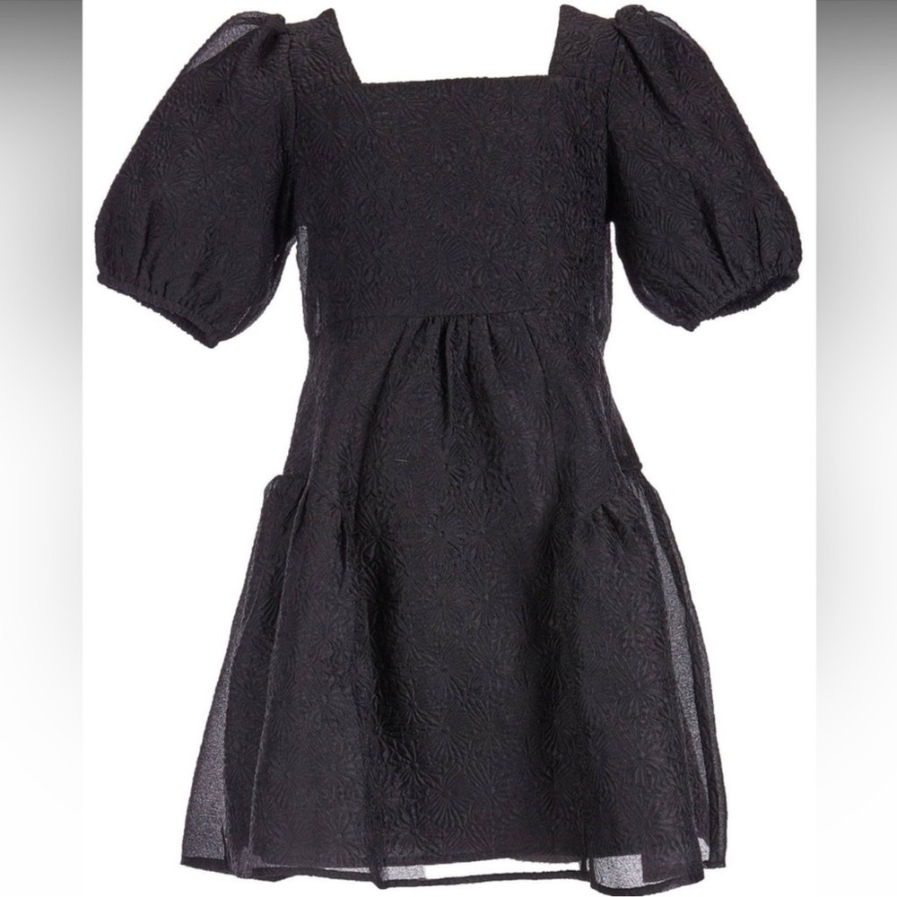 GB Girls Daisy Jacquard Puff Sleeve Square Neck Tie Back dress.